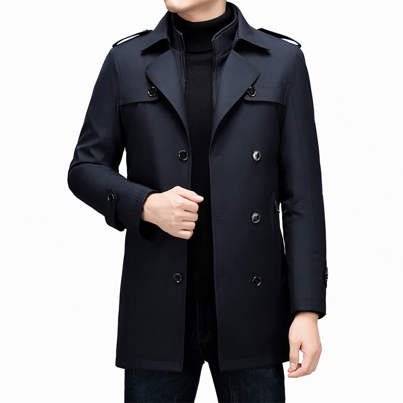Men's Mid-Length Trench Coat with Detachable Liner
