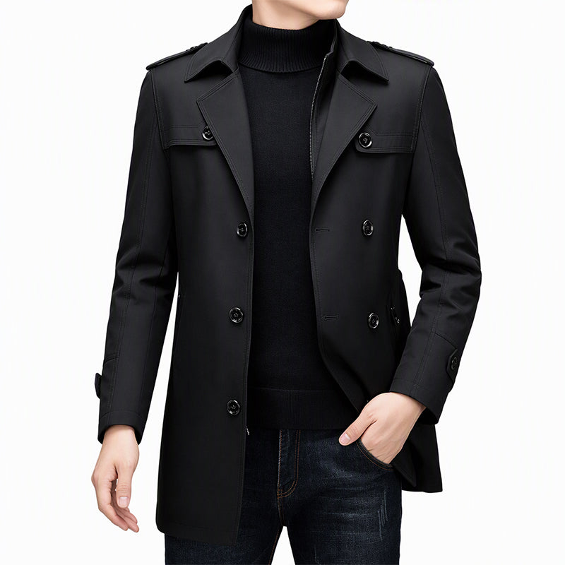 Men's Mid-Length Trench Coat with Detachable Liner