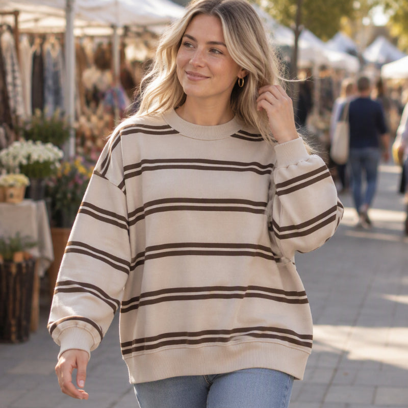 Women's Casual Crewneck Striped Top