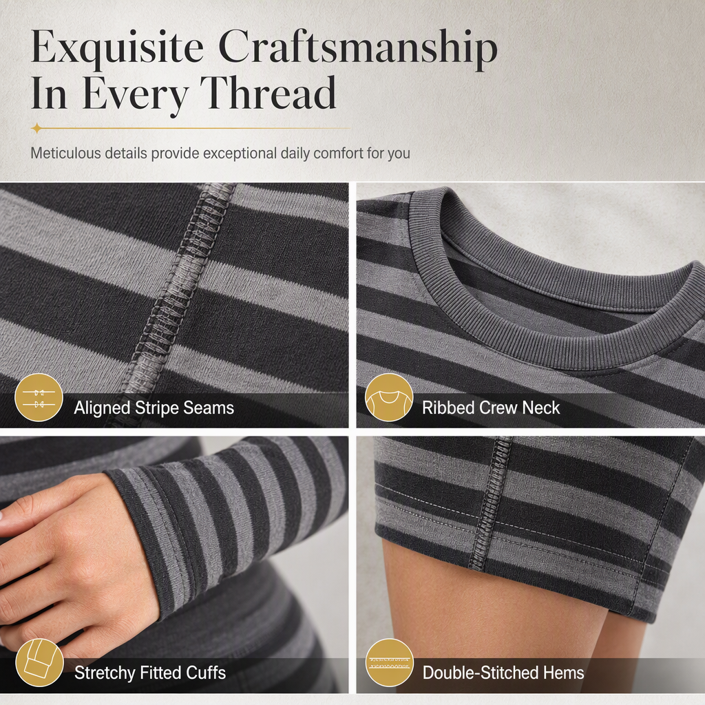 Women's Striped Color Block Crew Neck Long Sleeve Top and Pants Slim Fit Casual Loungewear Workout Set