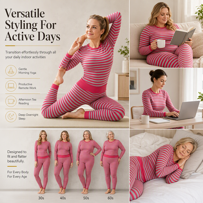 Women's Striped Color Block Crew Neck Long Sleeve Top and Pants Slim Fit Casual Loungewear Workout Set