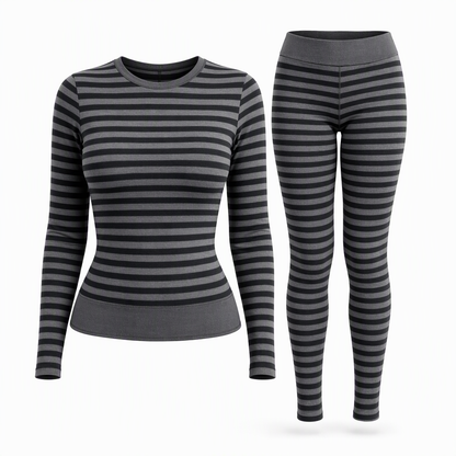 Women's Striped Color Block Crew Neck Long Sleeve Top and Pants Slim Fit Casual Loungewear Workout Set
