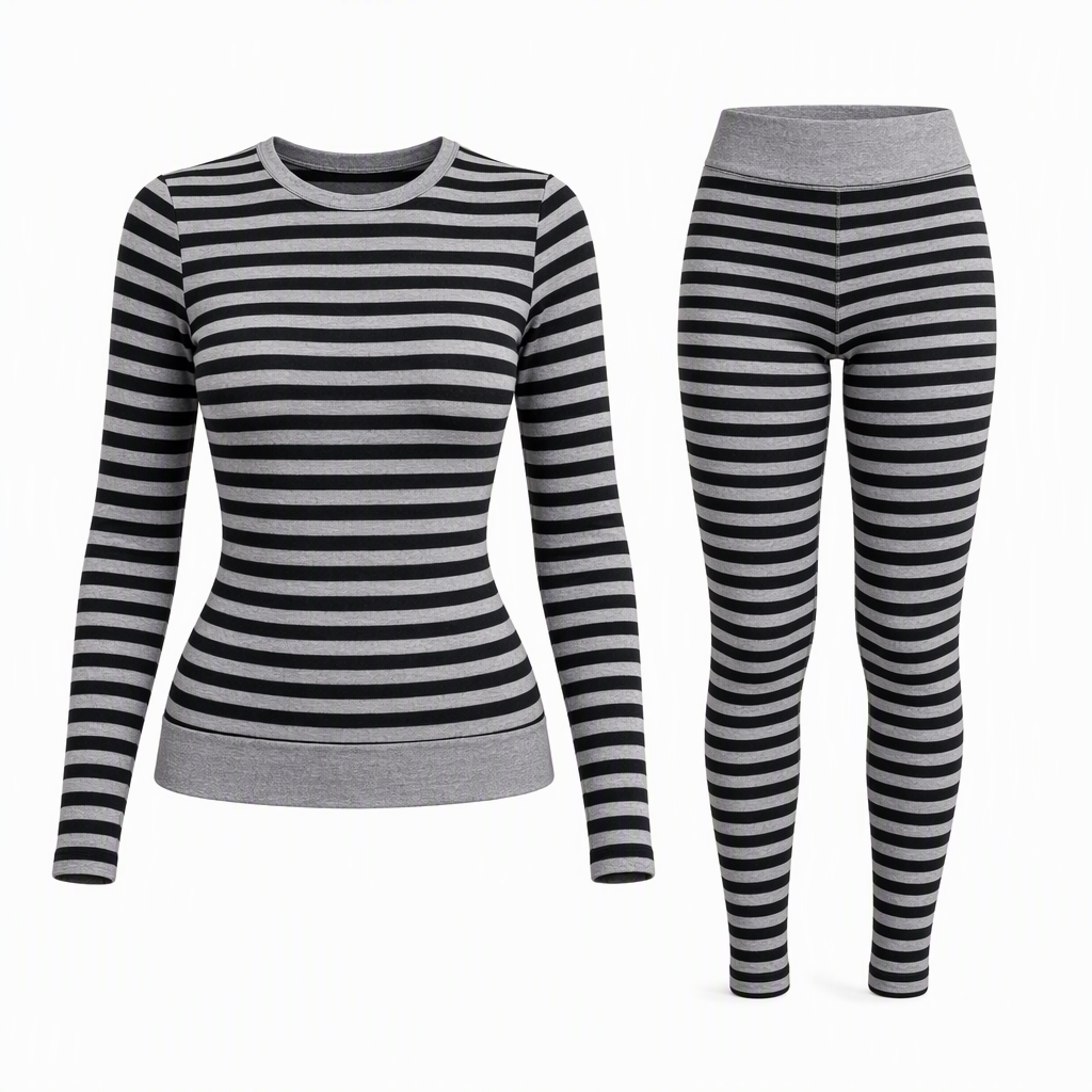 Women's Striped Color Block Crew Neck Long Sleeve Top and Pants Slim Fit Casual Loungewear Workout Set