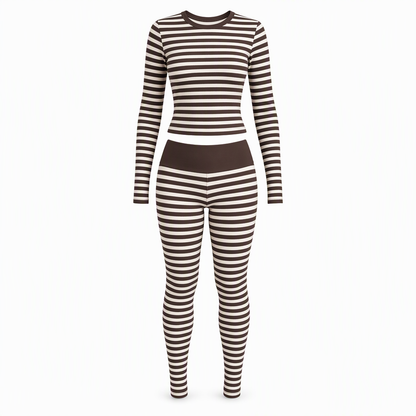 Women's Striped Color Block Crew Neck Long Sleeve Top and Pants Slim Fit Casual Loungewear Workout Set