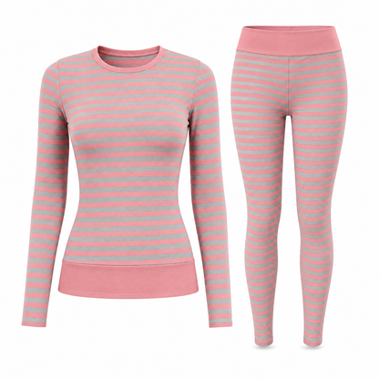 Women's Striped Color Block Crew Neck Long Sleeve Top and Pants Slim Fit Casual Loungewear Workout Set