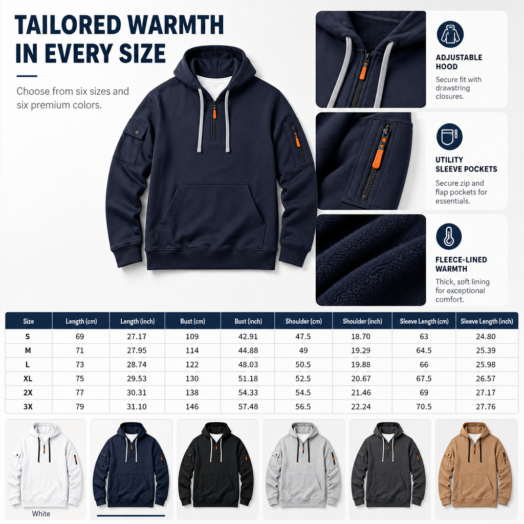 Men's Heavyweight Fleece Lined Hooded Sweatshirt Loose Fit Casual Workwear for Autumn and Winter
