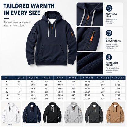 Men's Heavyweight Fleece Lined Hooded Sweatshirt Loose Fit Casual Workwear for Autumn and Winter