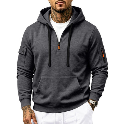 Men's Heavyweight Fleece Lined Hooded Sweatshirt Loose Fit Casual Workwear for Autumn and Winter