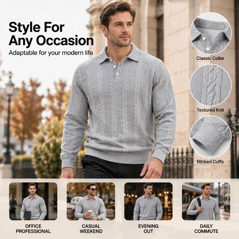 Men's Casual Jacquard Cable Texture Top