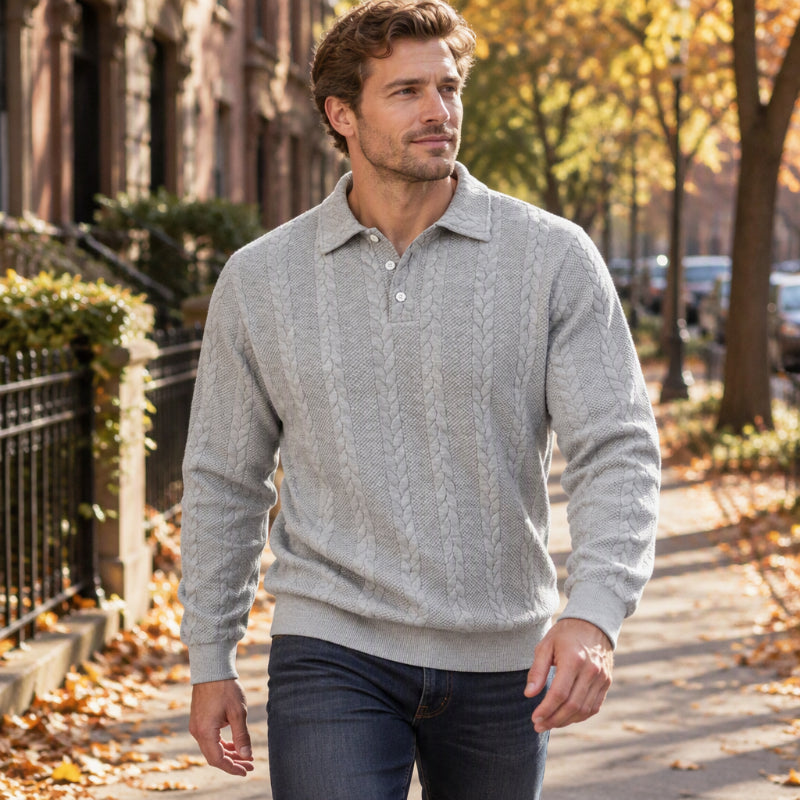Men's Casual Jacquard Cable Texture Top