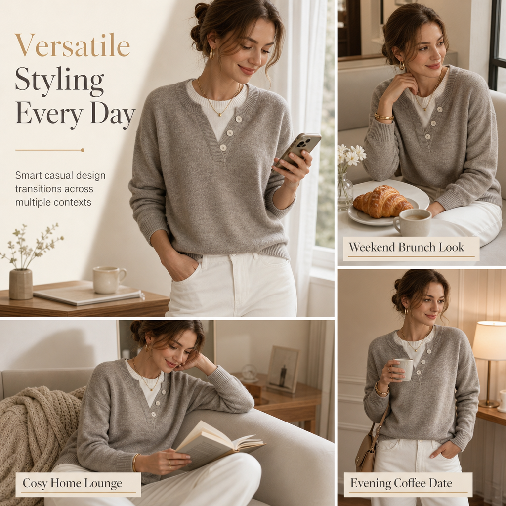 Casual Mock Two Piece V Neck Knit Sweater with Button Details