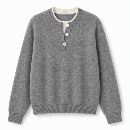Casual Mock Two Piece V Neck Knit Sweater with Button Details
