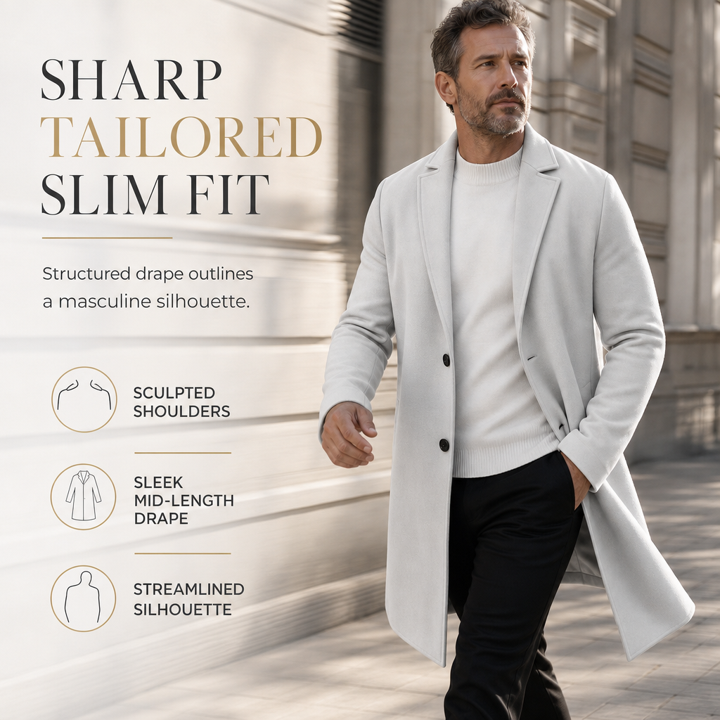 Men's Classic Single Breasted Trench Coat Business Casual Premium Windbreaker