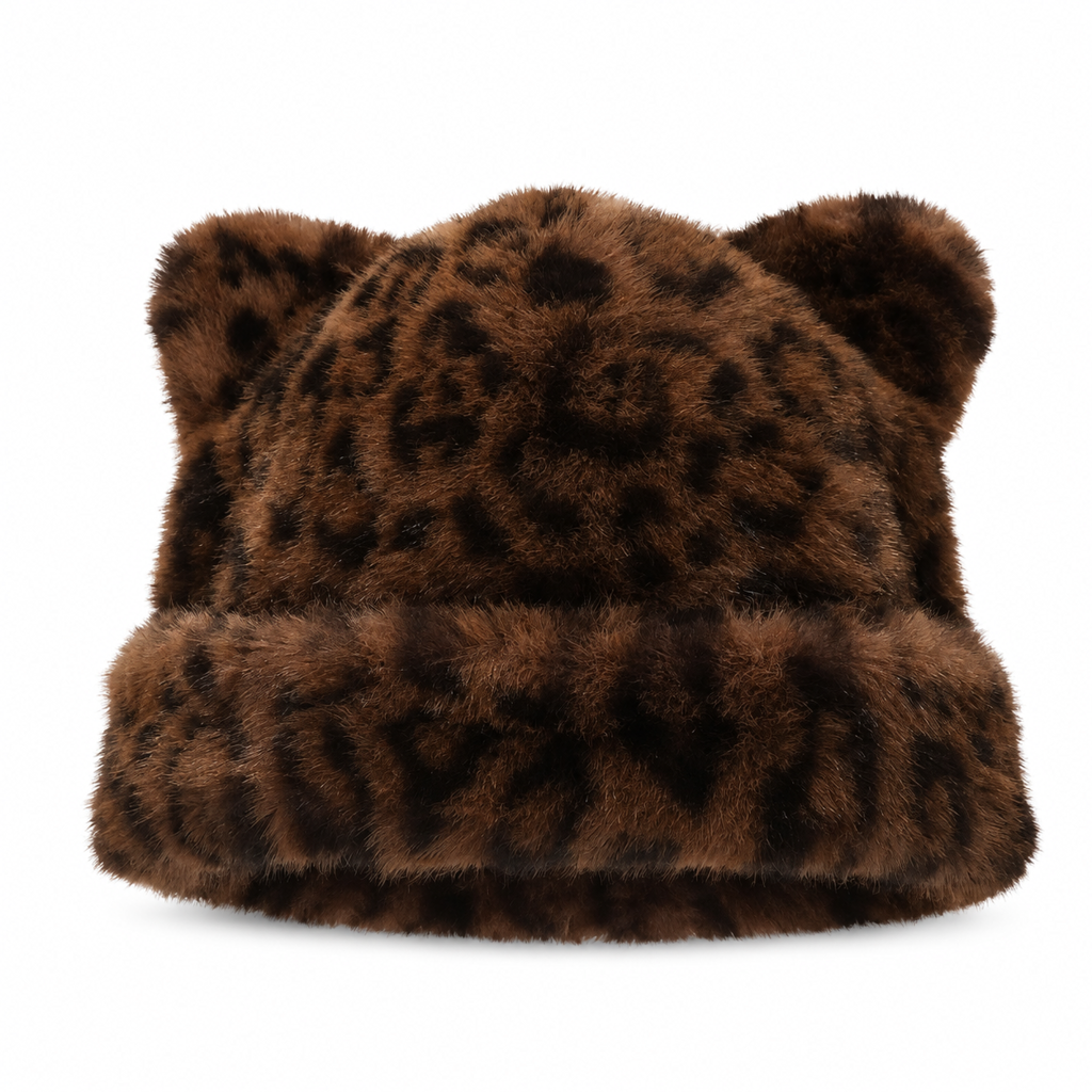 Women Fluffy Faux Mink Fur Beanie Hat with Cute Bear Ears Warm Winter Cold Weather Pullover Cap
