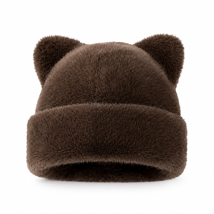 Women Fluffy Faux Mink Fur Beanie Hat with Cute Bear Ears Warm Winter Cold Weather Pullover Cap