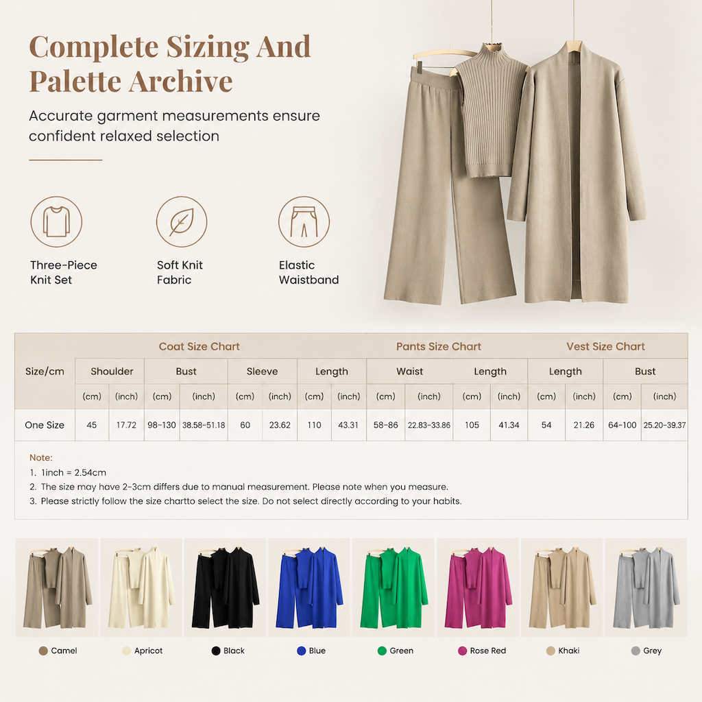 Women Casual Fall Winter 3-Piece Knit Set Sleeveless Vest Cardigan Sweater and Pants Outfit