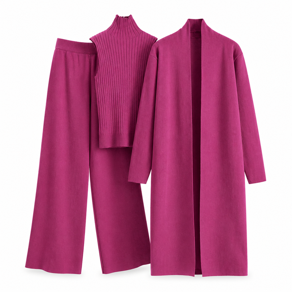 Women Casual Fall Winter 3-Piece Knit Set Sleeveless Vest Cardigan Sweater and Pants Outfit