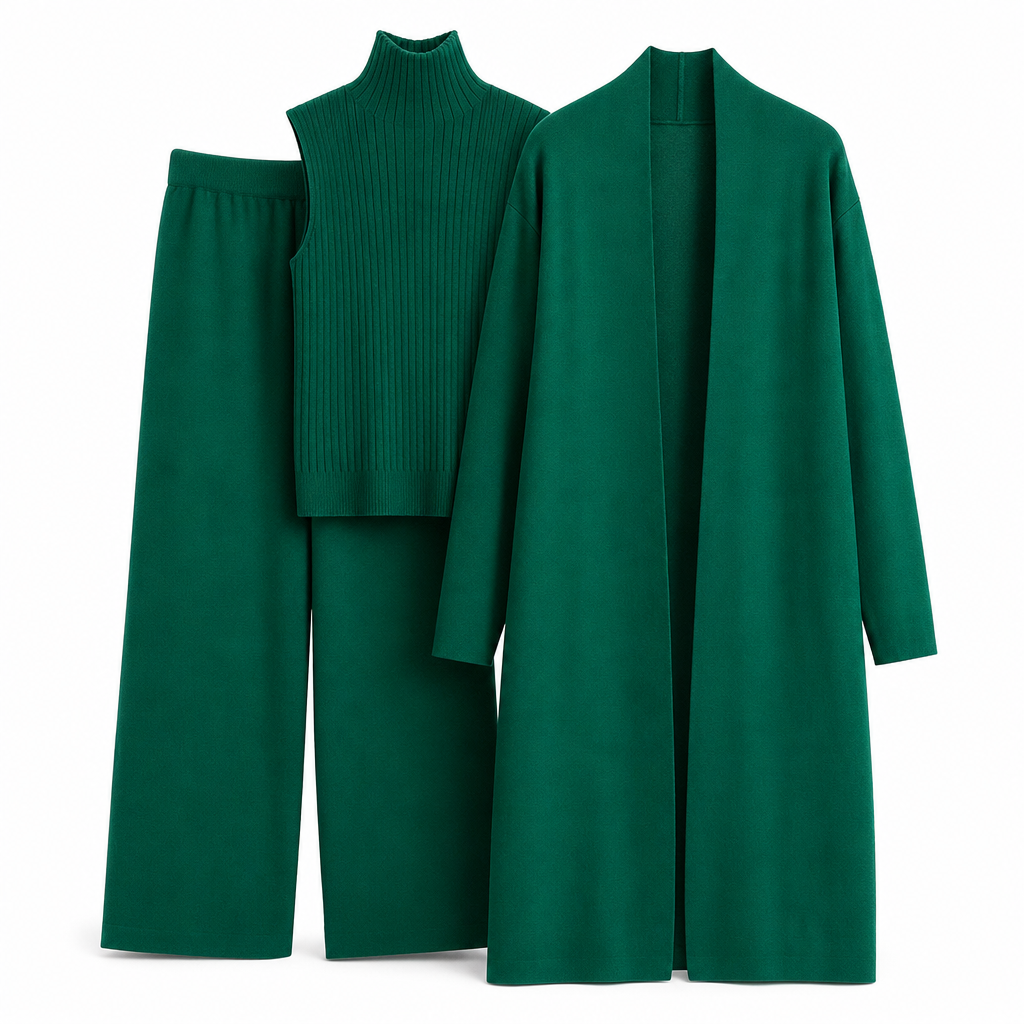 Women Casual Fall Winter 3-Piece Knit Set Sleeveless Vest Cardigan Sweater and Pants Outfit