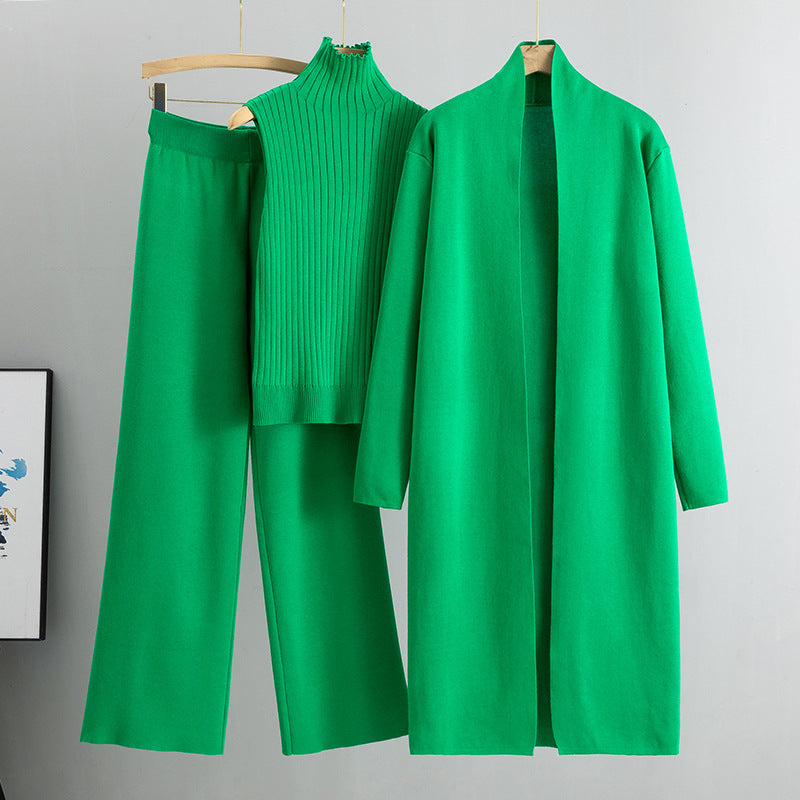 Women Casual Fall Winter 3-Piece Knit Set Sleeveless Vest Cardigan Sweater and Pants Outfit