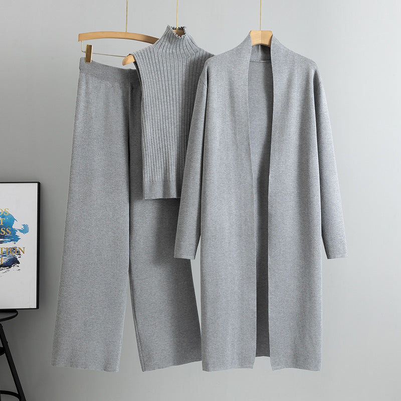 Women Casual Fall Winter 3-Piece Knit Set Sleeveless Vest Cardigan Sweater and Pants Outfit