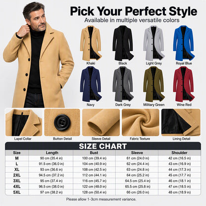 Men's Classic Mid-Length Single-Breasted Coat