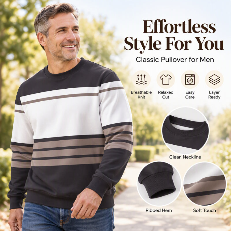 Men's Casual Crewneck Striped Sweatshirt