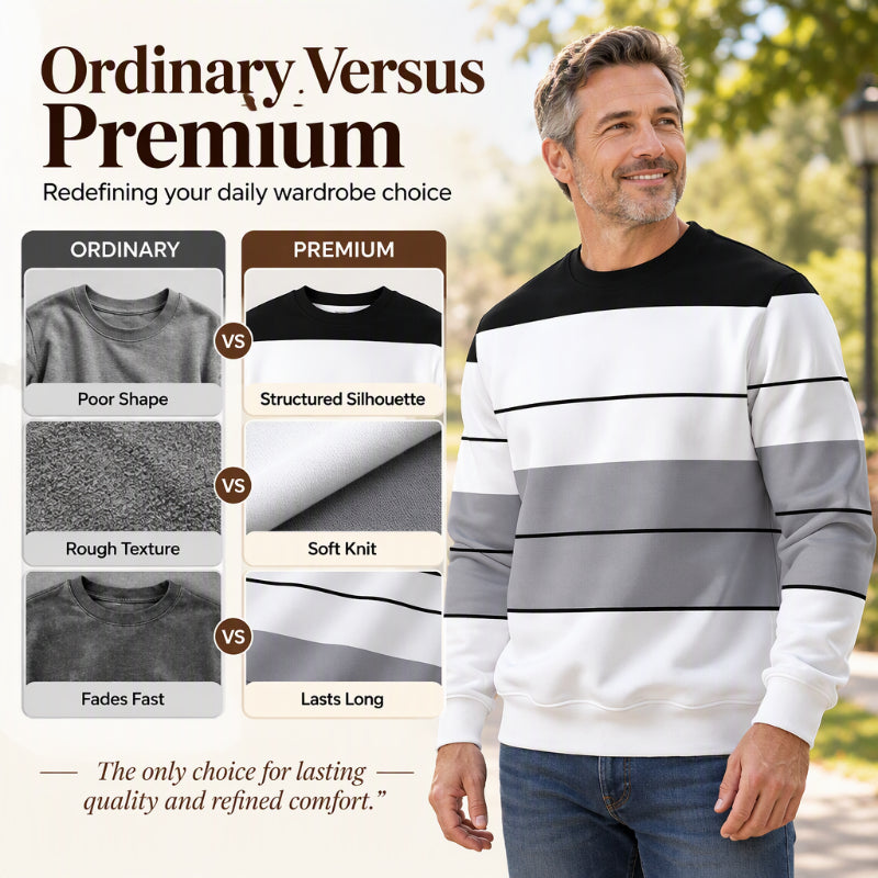 Men's Casual Crewneck Striped Sweatshirt