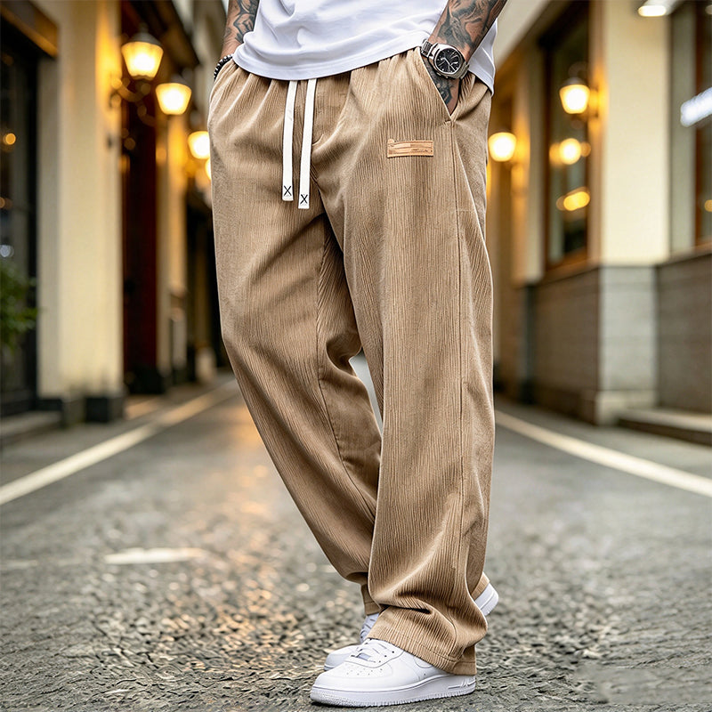 Men's Lightweight Corduroy Casual Pants Loose Fit Straight Leg Trousers