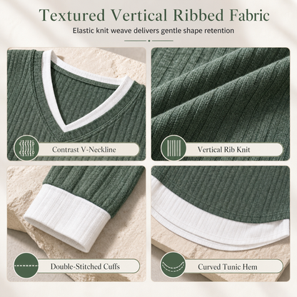 Faux Two Piece Layered Knit Sweater Casual Pullover Top