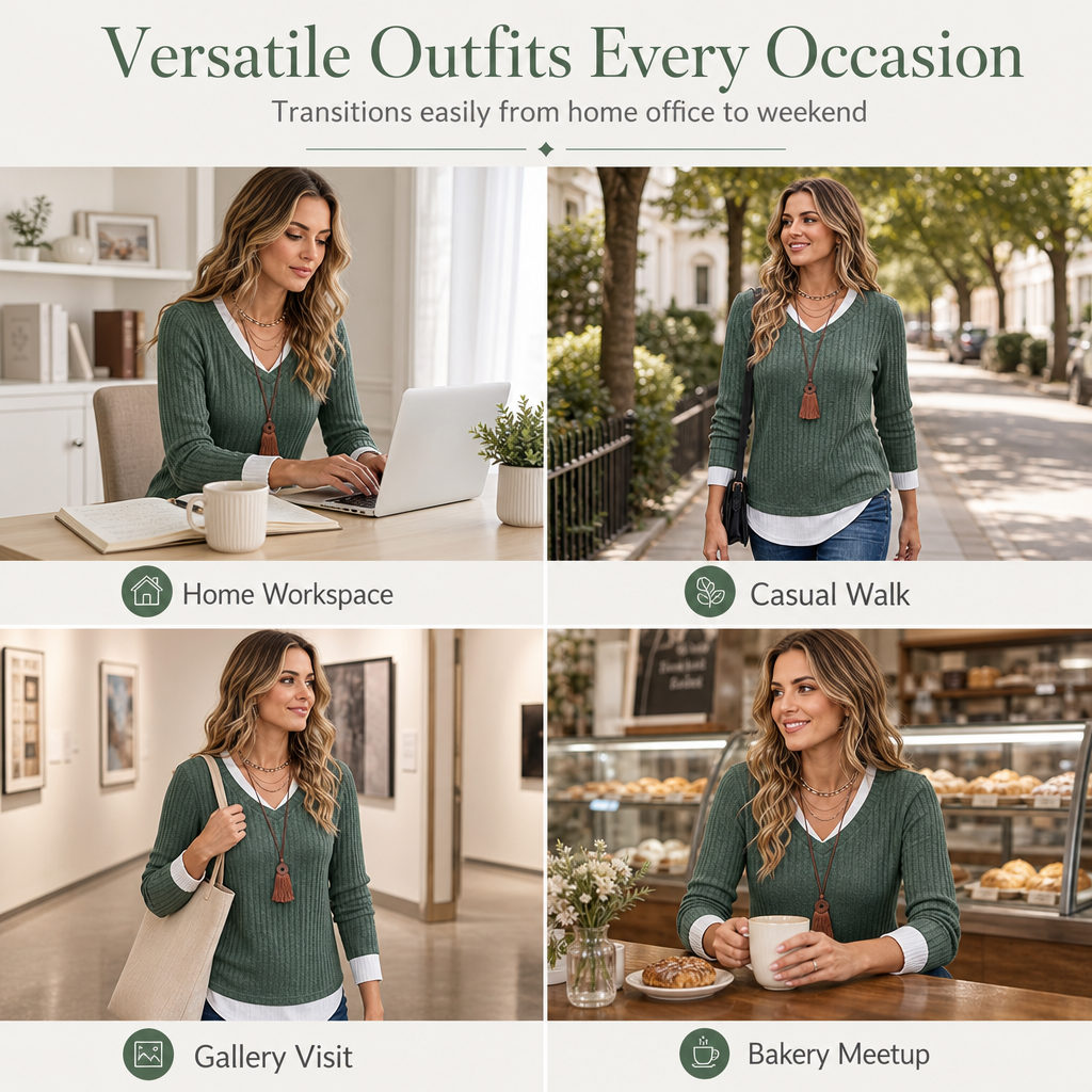 Faux Two Piece Layered Knit Sweater Casual Pullover Top