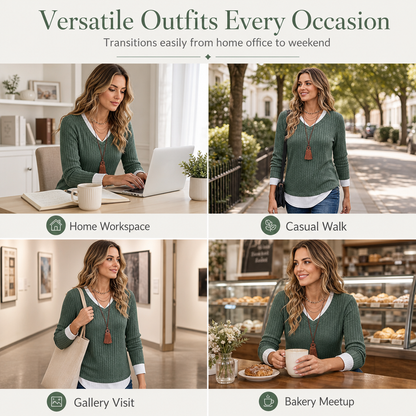 Faux Two Piece Layered Knit Sweater Casual Pullover Top