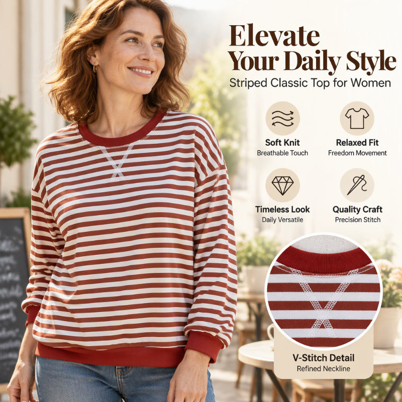 Women's Oversized Striped Long Sleeve Top