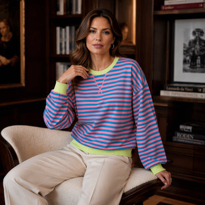 Women's Oversized Striped Long Sleeve Top