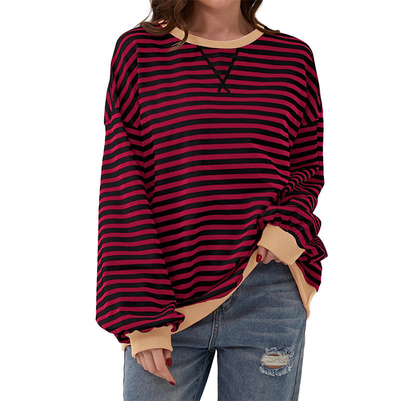 Women's Oversized Striped Long Sleeve Top