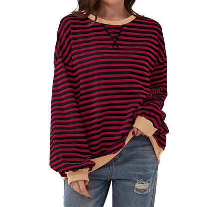 Women's Oversized Striped Long Sleeve Top