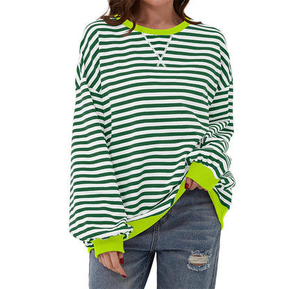 Women's Oversized Striped Long Sleeve Top