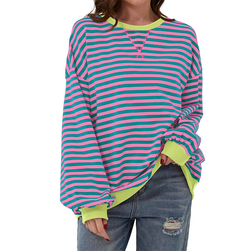 Women's Oversized Striped Long Sleeve Top