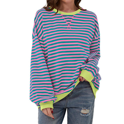 Women's Oversized Striped Long Sleeve Top