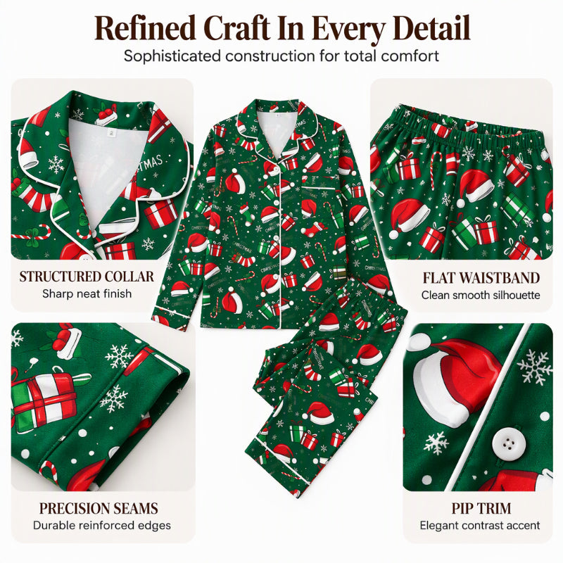 Women's Christmas Long Sleeve Notch Collar Pajama Set