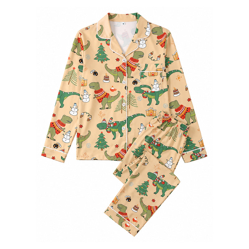 Women's Christmas Long Sleeve Notch Collar Pajama Set