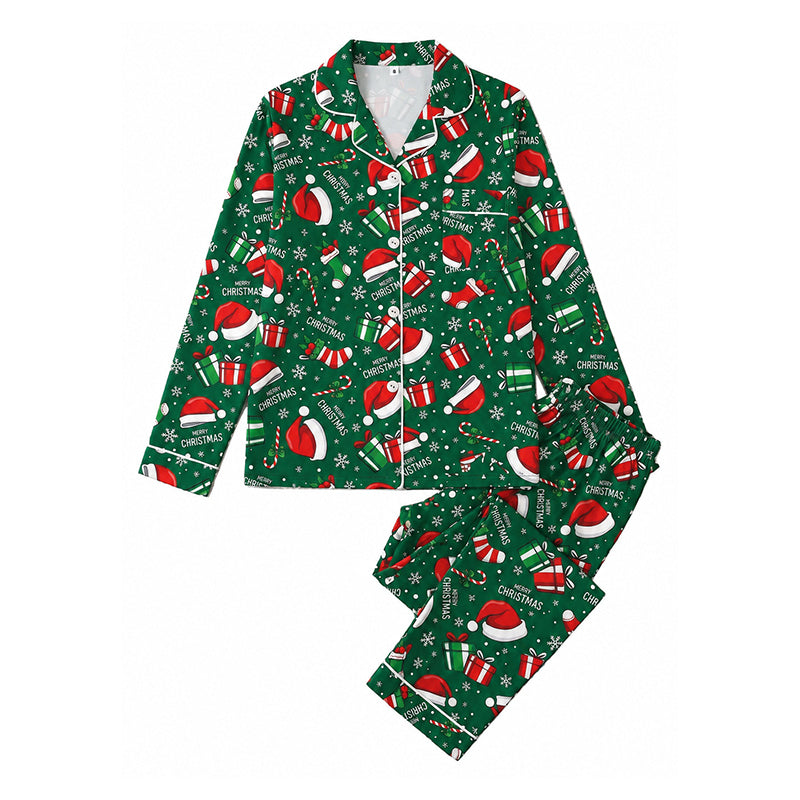 Women's Christmas Long Sleeve Notch Collar Pajama Set