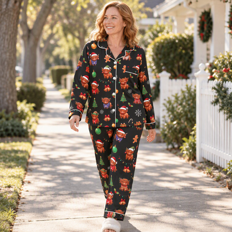 Women's Christmas Long Sleeve Notch Collar Pajama Set