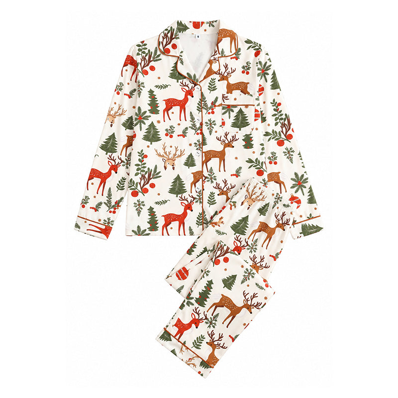 Women's Christmas Long Sleeve Notch Collar Pajama Set