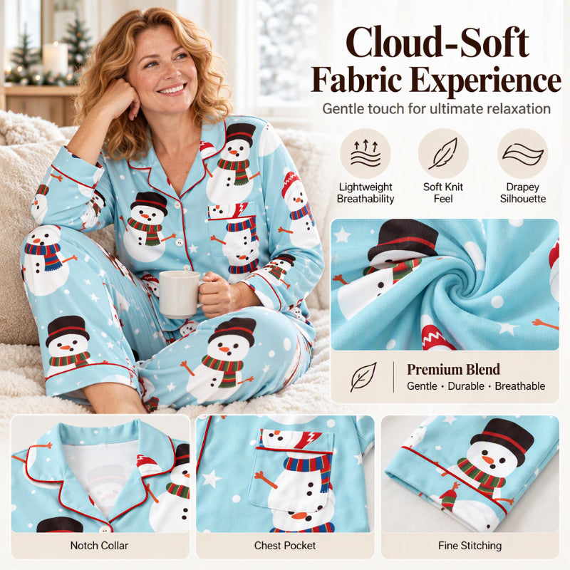 Women's Christmas Long Sleeve Notch Collar Pajama Set