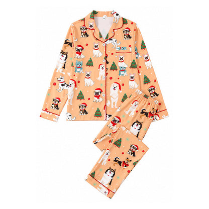 Women's Christmas Long Sleeve Notch Collar Pajama Set