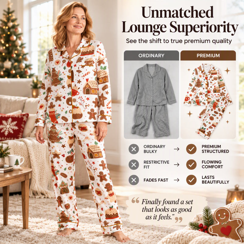 Women's Christmas Long Sleeve Notch Collar Pajama Set
