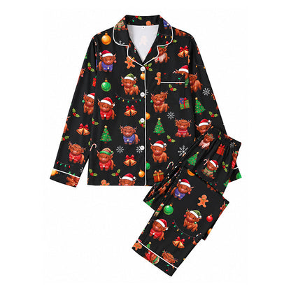 Women's Christmas Long Sleeve Notch Collar Pajama Set