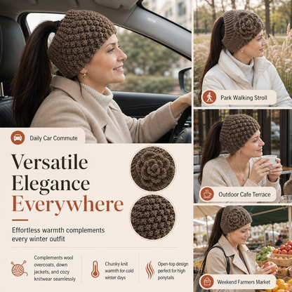 Women Winter Warm Knitted Ear Warmer Headband Wide Floral Hair Accessory
