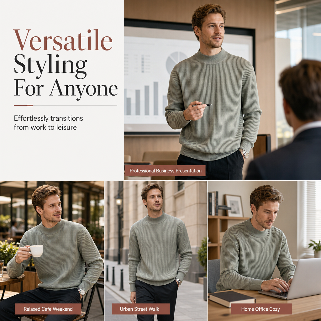 Men's Mock Neck Solid Color Knit Sweater