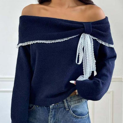 Women's Off The Shoulder Lace Trim Sweater